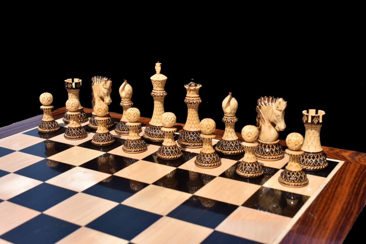 Designer Parker Series Chess set Limited Edition Boxwood Burnt High Glossy 4" King with 2" Square Chess Board-7460