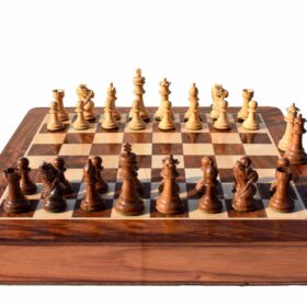 The Kings Bridle Series chess set Boxwood & Sheesham 3" King with 16" chess board-7542