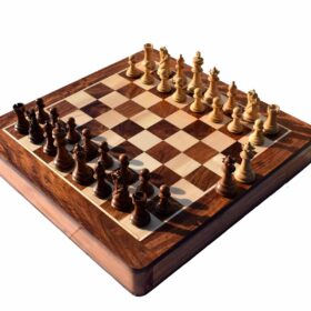 The Kings Bridle Series chess set Boxwood & Sheesham 3" King with 16" chess board-0