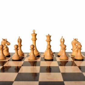 The New Sultan Series Chess Set Boxwood & Ebony 4.4" King with 2.25" Square Chess Board-7672