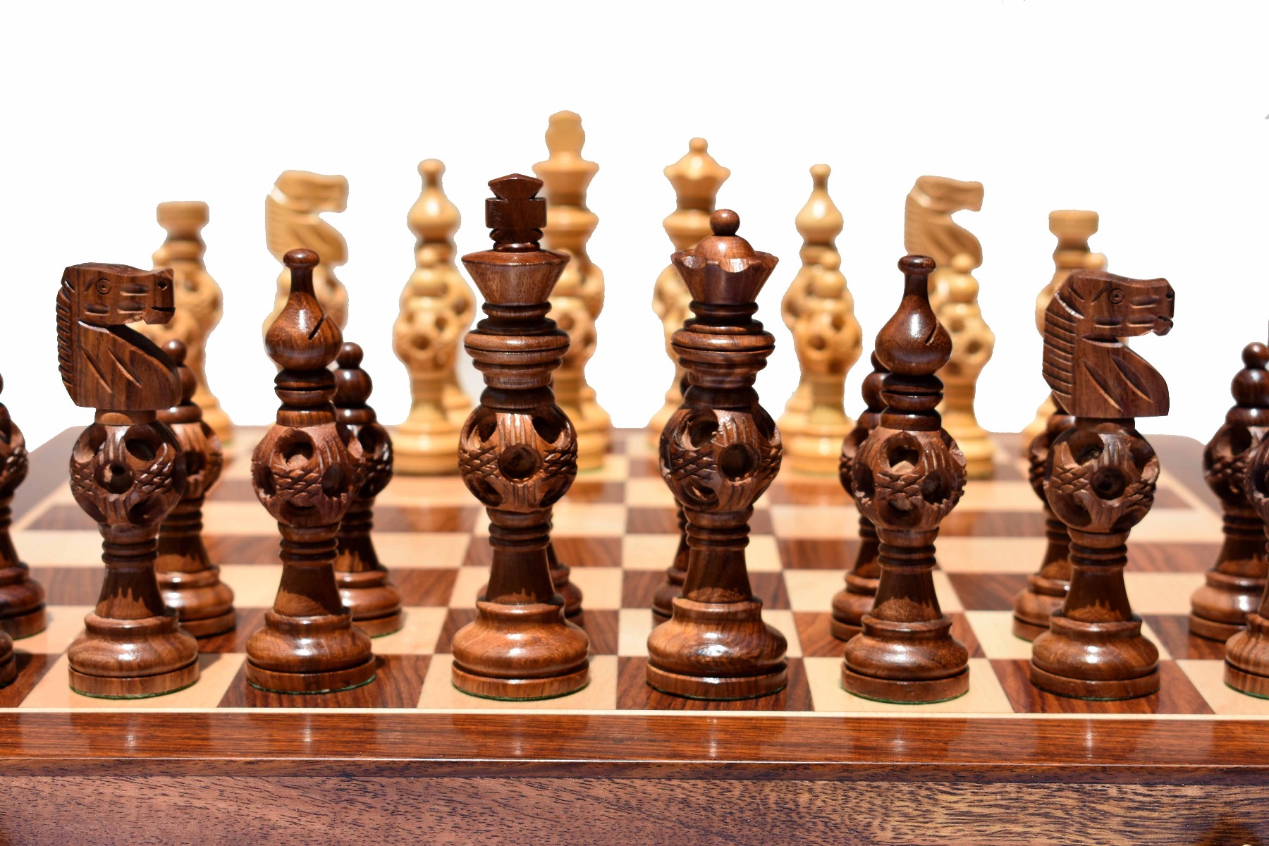 The Concentric Ball Series chess pieces Boxwood & Sheesham 5" King -7713