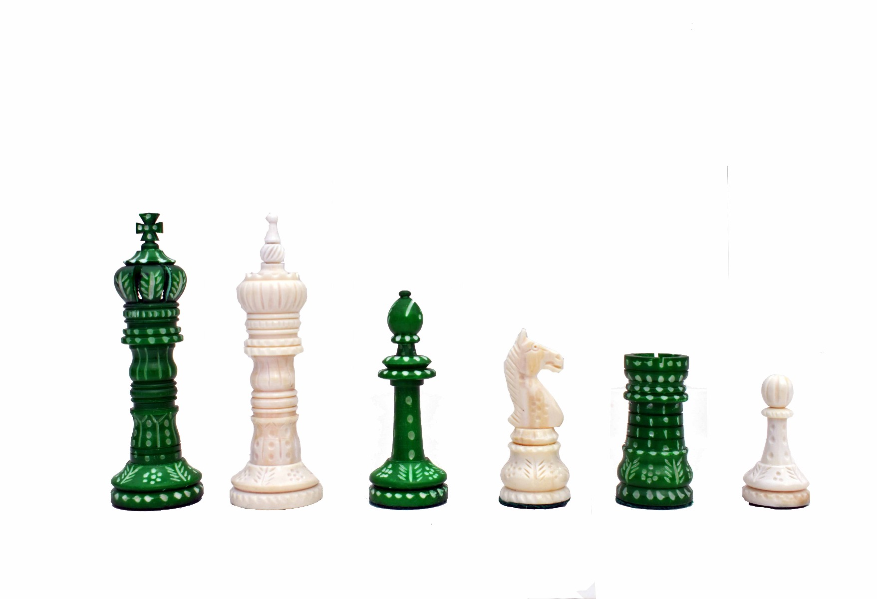 The King cross series Bone crafted chess set Natural Bone & Green Stained Bone 4" King with 18" chess board-7737