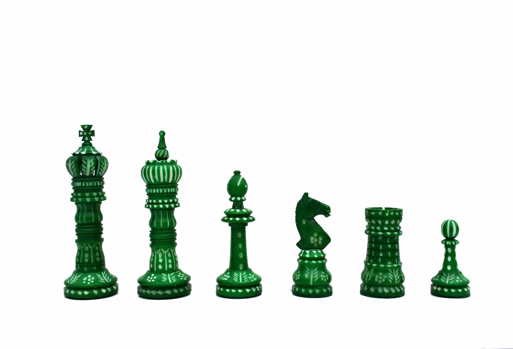 The King cross series Bone crafted chess set Natural Bone & Green Stained Bone 4" King with 18" chess board-7738