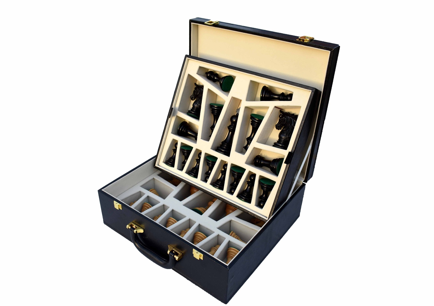 The Executive Series Black Leatherette chess pieces Storage Box for 4.25" to 4.75" King chess set-7702 The Executive Series Black Leatherette chess pieces Storage Box for 4.25" to 4.75" King chess set-7702