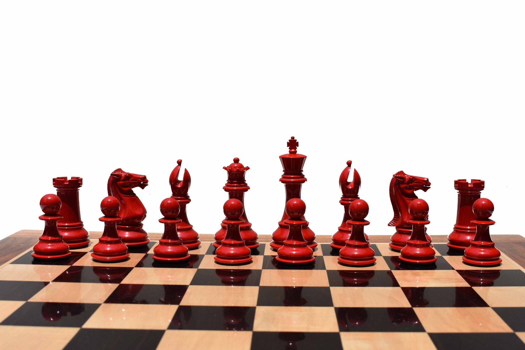 The Pioneer Series Chess Pieces <br> White & Red Lacquered Boxwood <br> 4" King-7748 The Pioneer Series Chess Pieces White & Red Lacquered Boxwood 4" King-7748