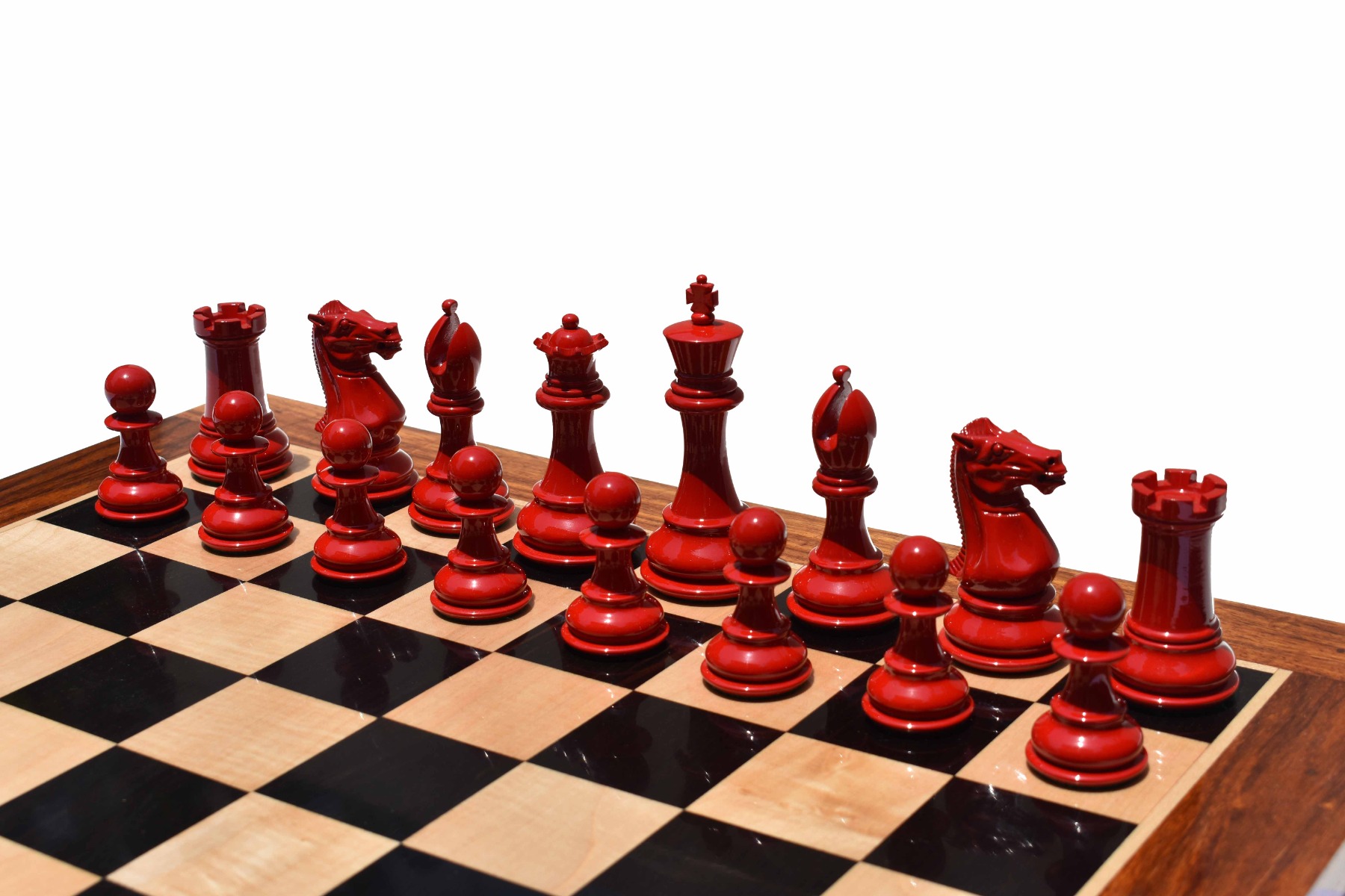 The Pioneer Series Chess Pieces <br> White & Red Lacquered Boxwood <br> 4" King-7747 The Pioneer Series Chess Pieces White & Red Lacquered Boxwood 4" King-7747