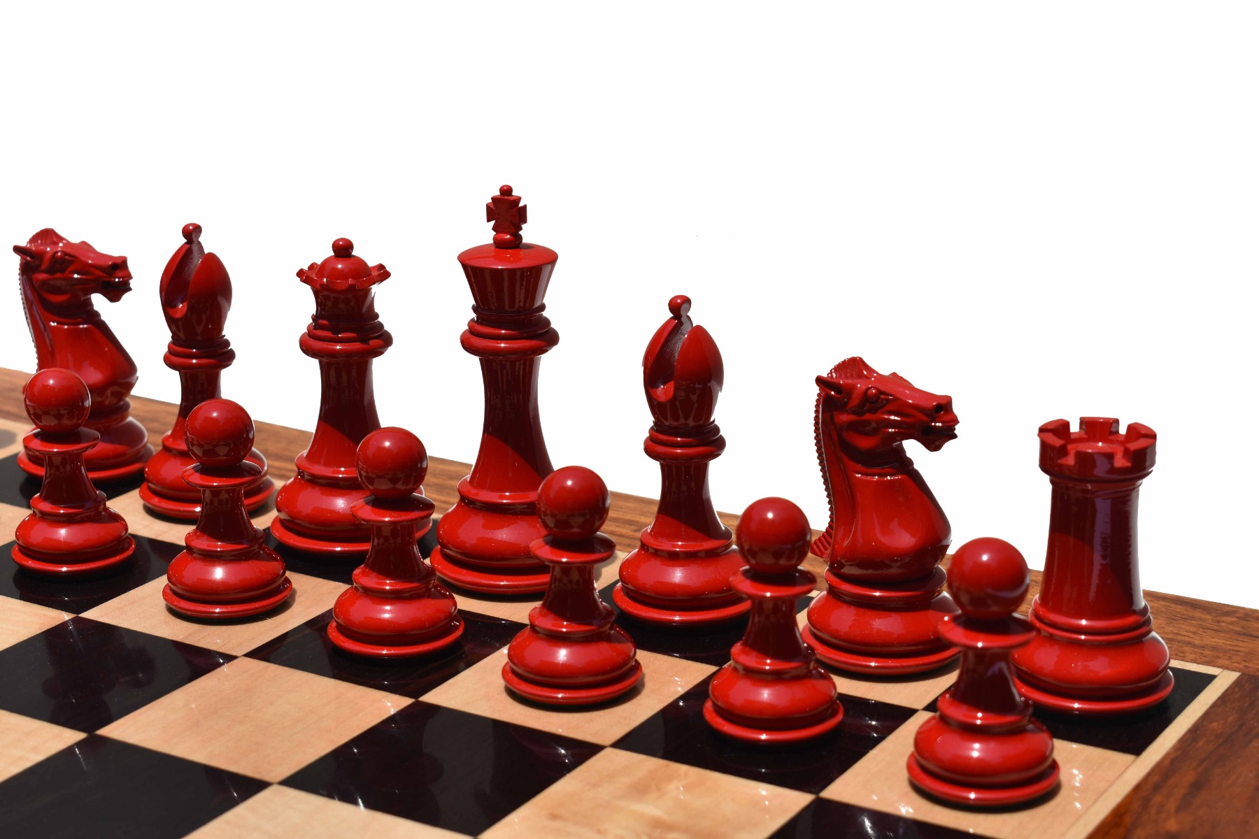 The Pioneer Series Chess Pieces <br> White & Red Lacquered Boxwood <br> 4" King-7749 The Pioneer Series Chess Pieces White & Red Lacquered Boxwood 4" King-7749