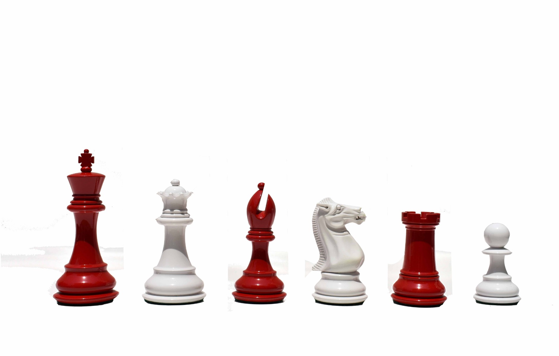 The Pioneer Series Chess Pieces <br> White & Red Lacquered Boxwood <br> 4" King-7743 The Pioneer Series Chess Pieces White & Red Lacquered Boxwood 4" King-7743