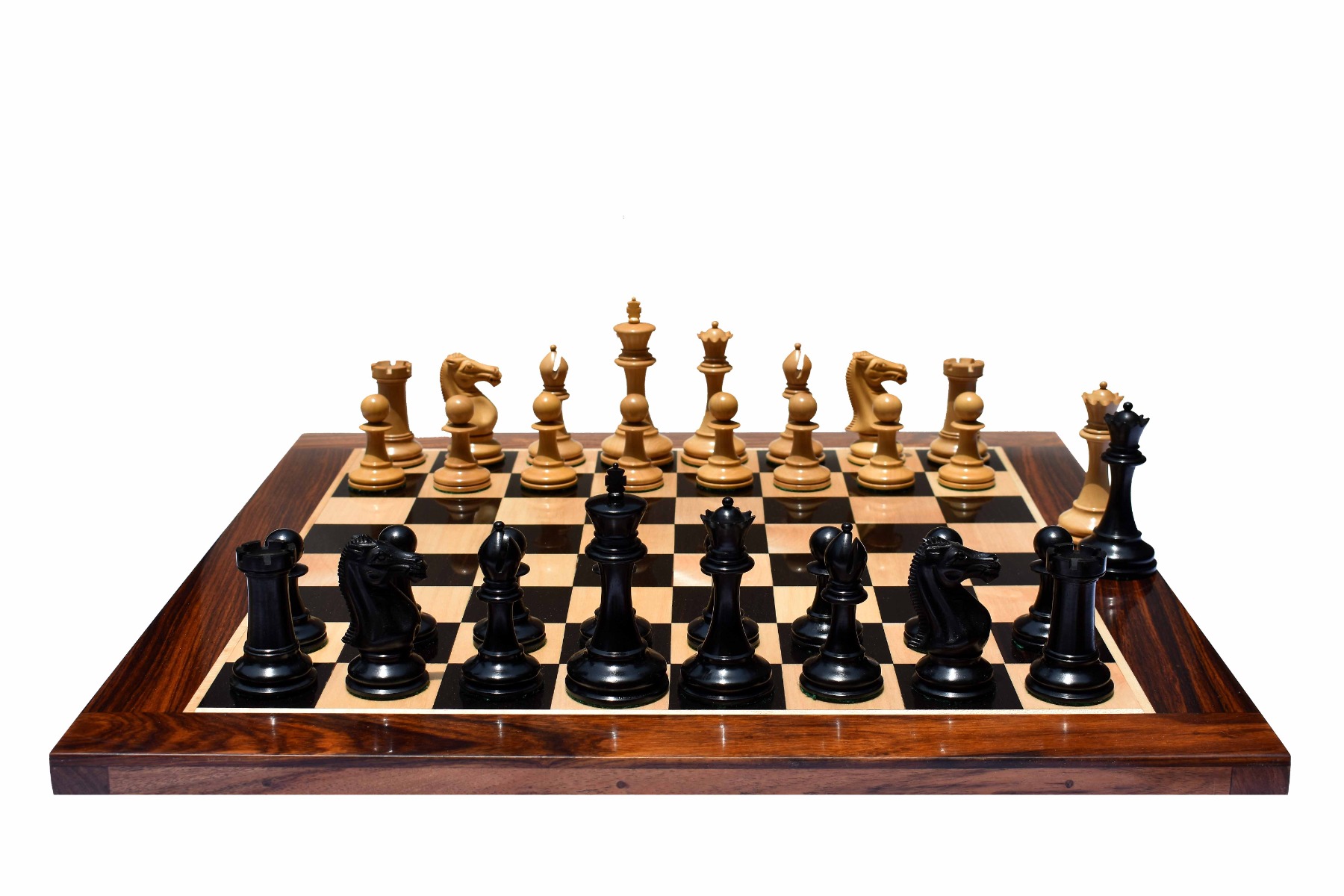 Queens Gambit Series chess set Boxwood & Ebony 4" King with 2" Square chess board-7757