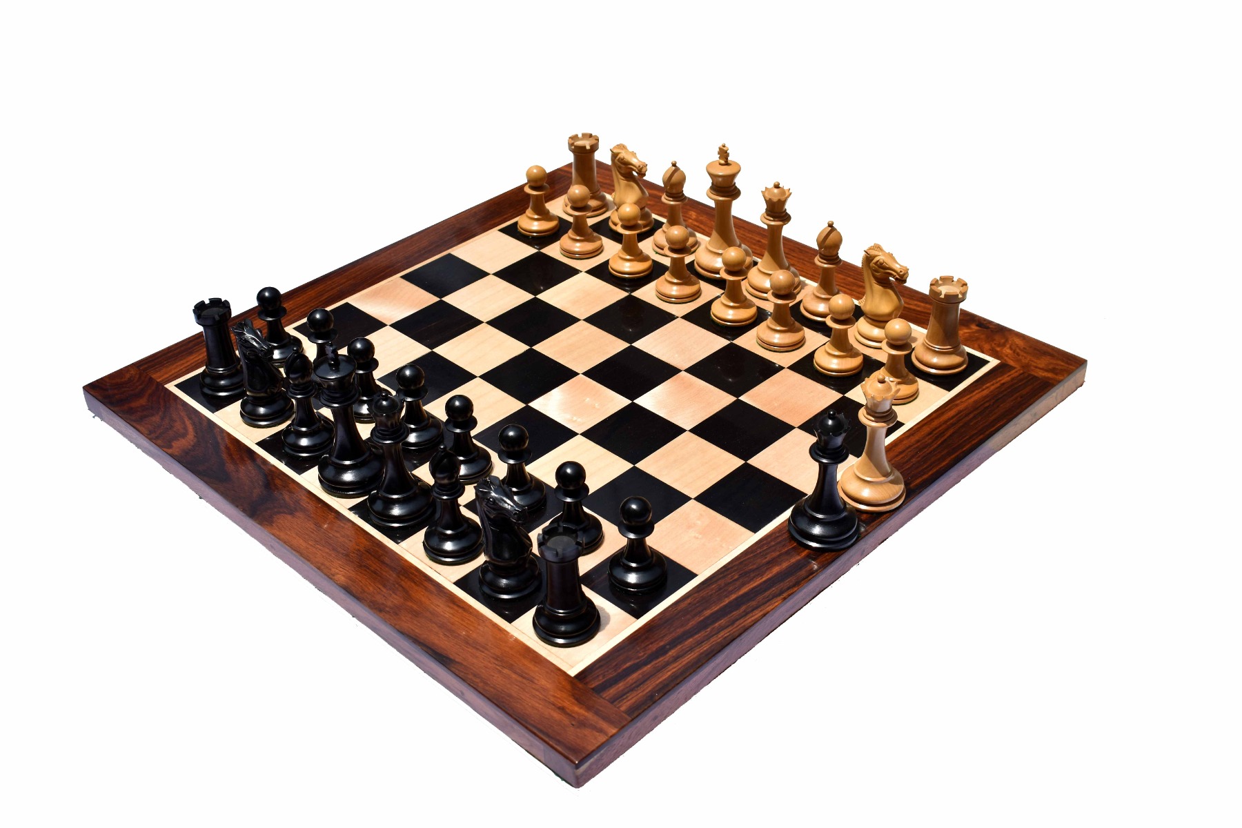 Queens Gambit Series chess set Boxwood & Ebony 4" King with 2" Square chess board-7758