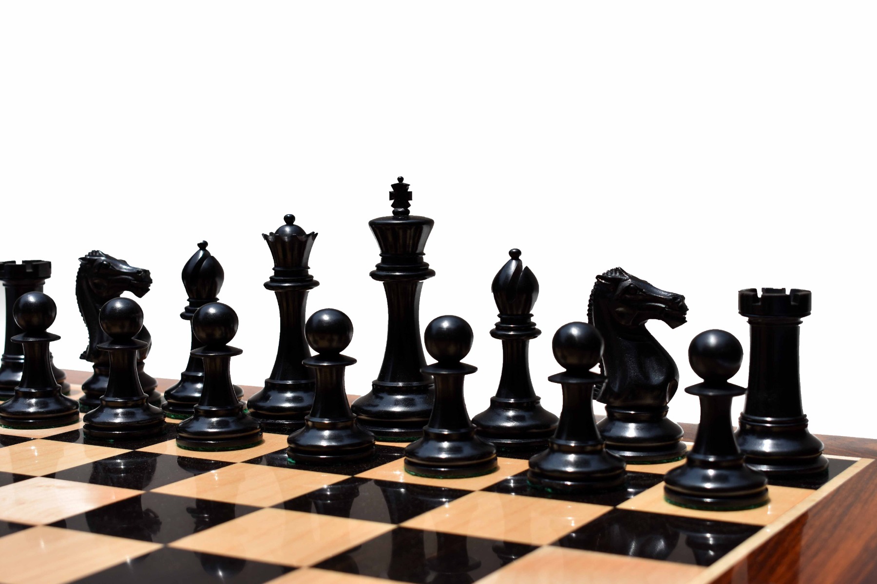 Queens Gambit Series chess set Boxwood & Ebony 4" King with 2" Square chess board-7766