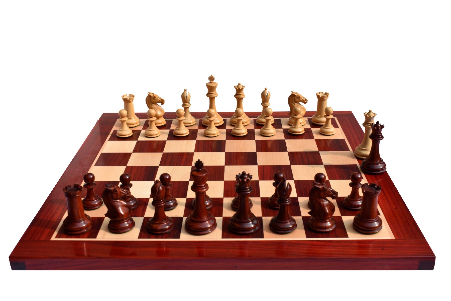 New Hasting Series chess set Boxwood & Padauk 4.25" King with 2.25" Square chess board-7968