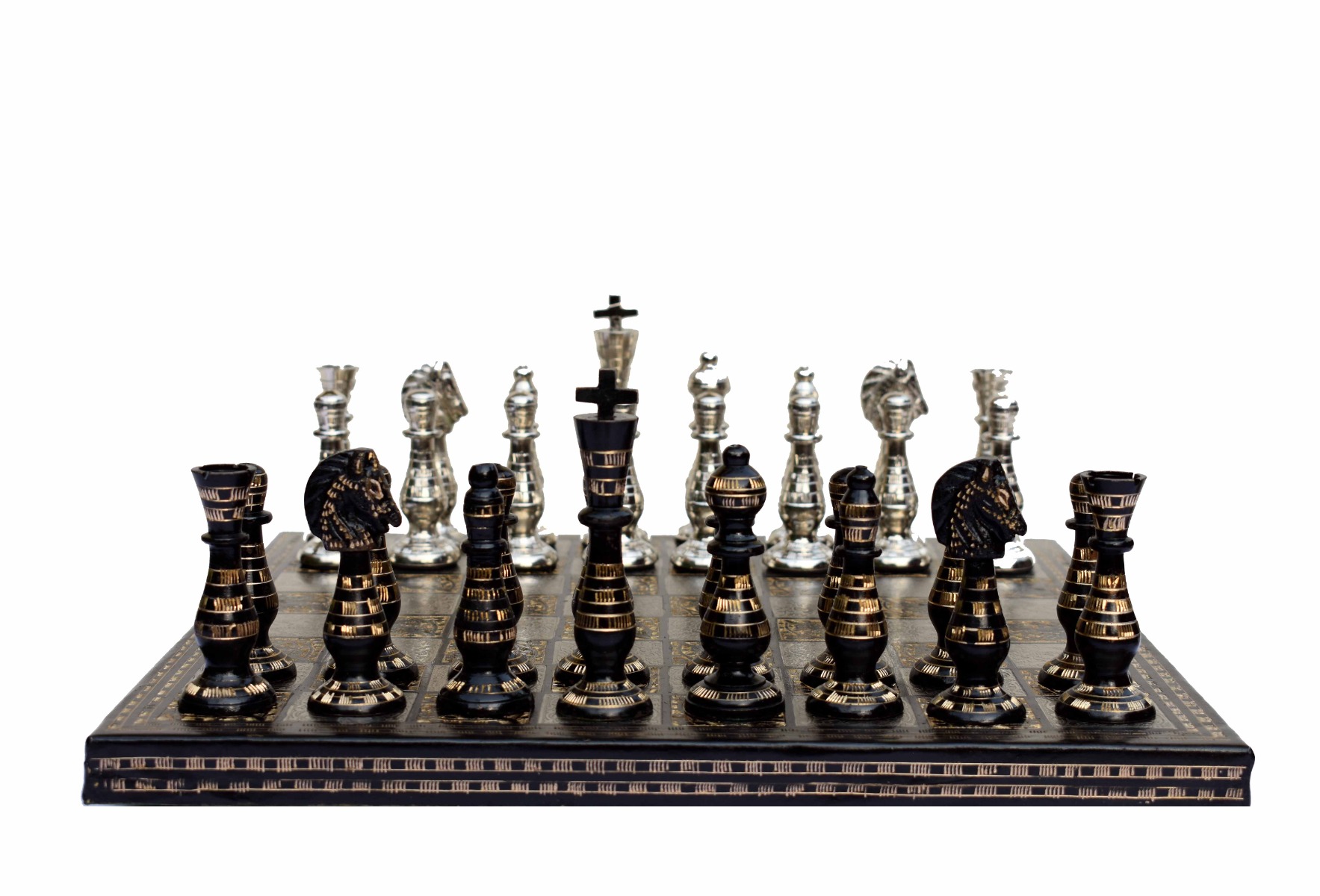 The Royal Carved Series brass chess set <br> 3.75" King with 14" x 14" chess board-7894 The Royal Carved Series brass chess set 3.75" King with 14" x 14" chess board-7894