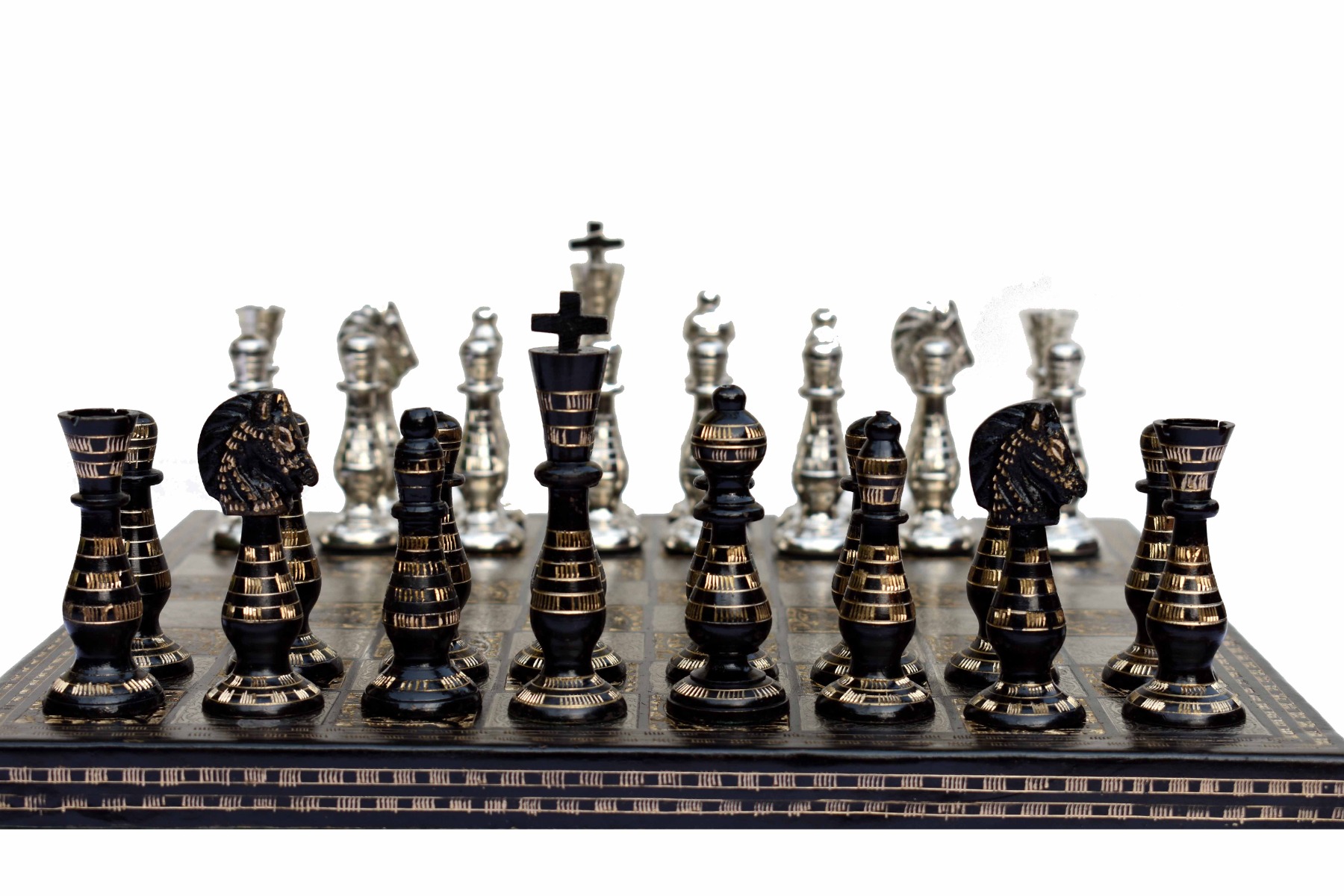 The Royal Carved Series brass chess set <br> 3.75" King with 14" x 14" chess board-0 The Royal Carved Series brass chess set 3.75" King with 14" x 14" chess board-0