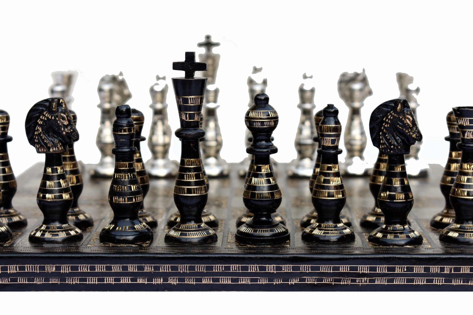 The Royal Carved Series brass chess set <br> 3.75" King with 14" x 14" chess board-7895 The Royal Carved Series brass chess set 3.75" King with 14" x 14" chess board-7895