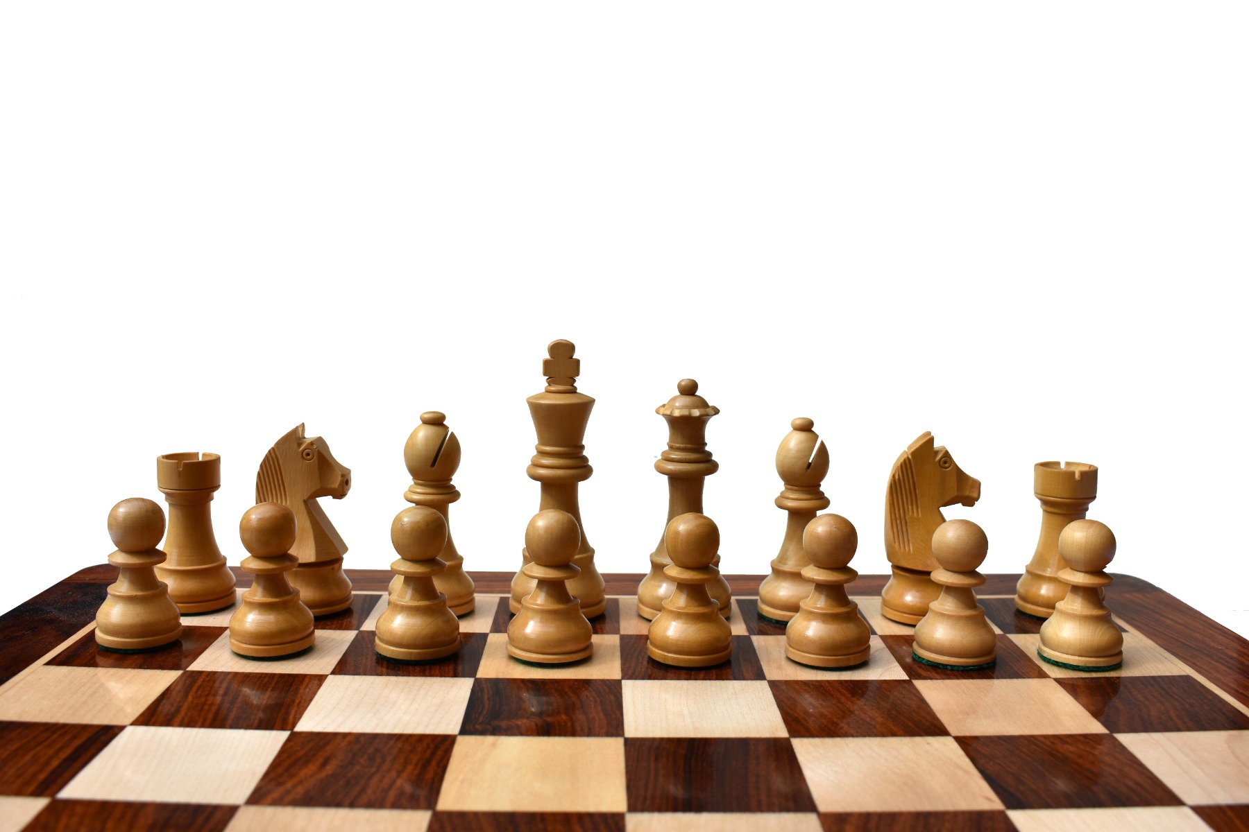 The Champion Series Chess Set Boxwood & Ebonized 3.75" King with 1.75" square chess board and Storage Case-8335