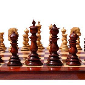 Designer Kings Castle Series Chess set Boxwood & Padauk 4.4" King with 2" Square Chess Board-0