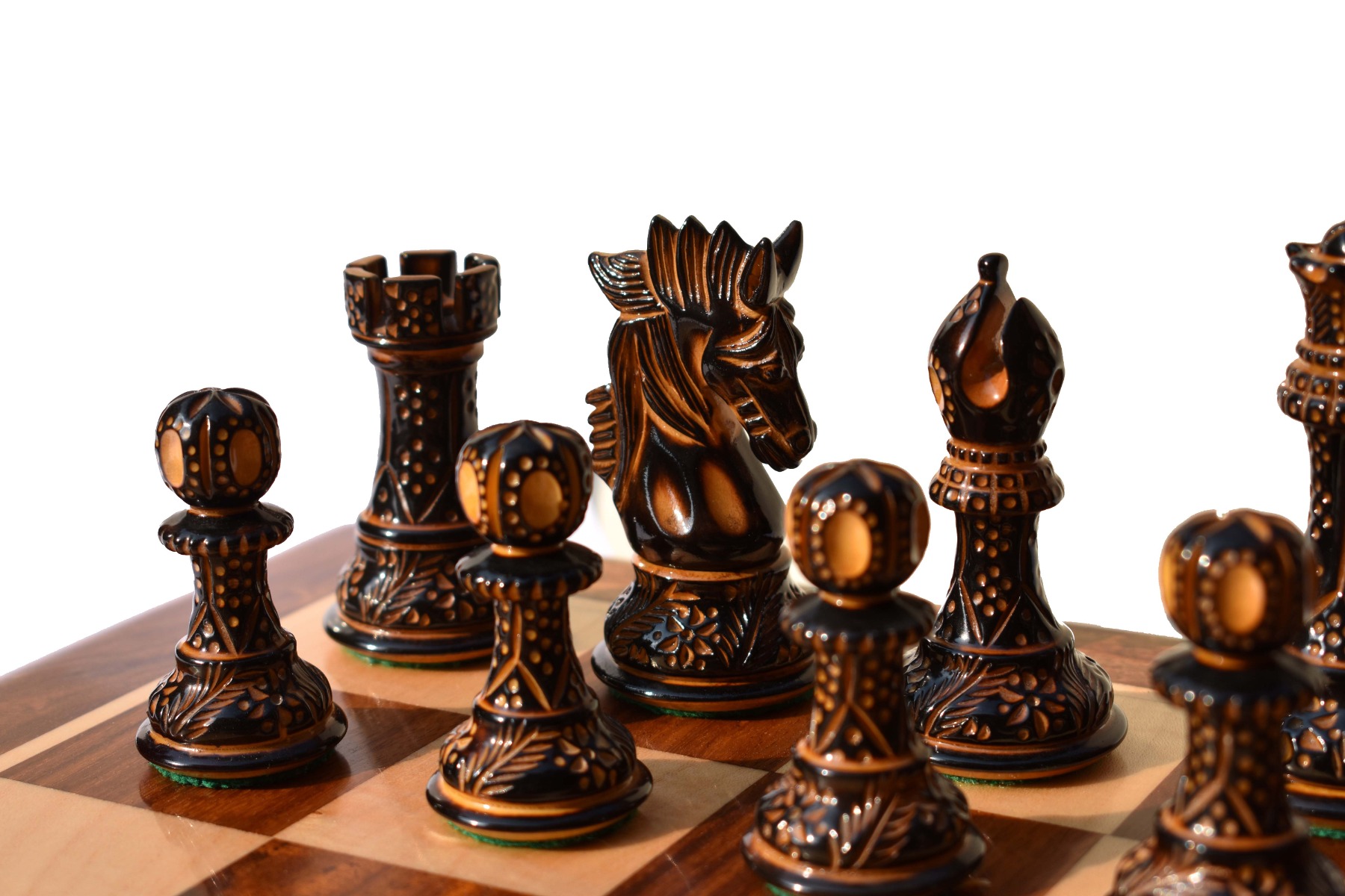 Designer Staunton luxury high glossy finish chess set Burnt Boxwood 4" King with 2" square chess board-8372