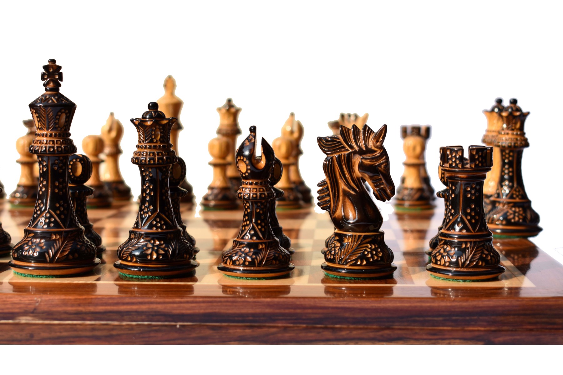 Designer Staunton luxury high glossy finish chess set Burnt Boxwood 4" King with 2" square chess board-8374