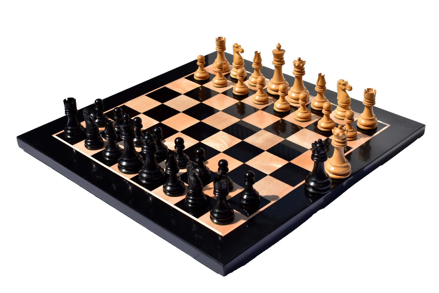 1891 British Imperial Series chess set reproduction <br> Boxwood & Ebony <br> 3.75" King with 2" Square chess board-0 1891 British Imperial Series chess set reproduction Boxwood & Ebony 3.75" King with 2" Square chess board-0