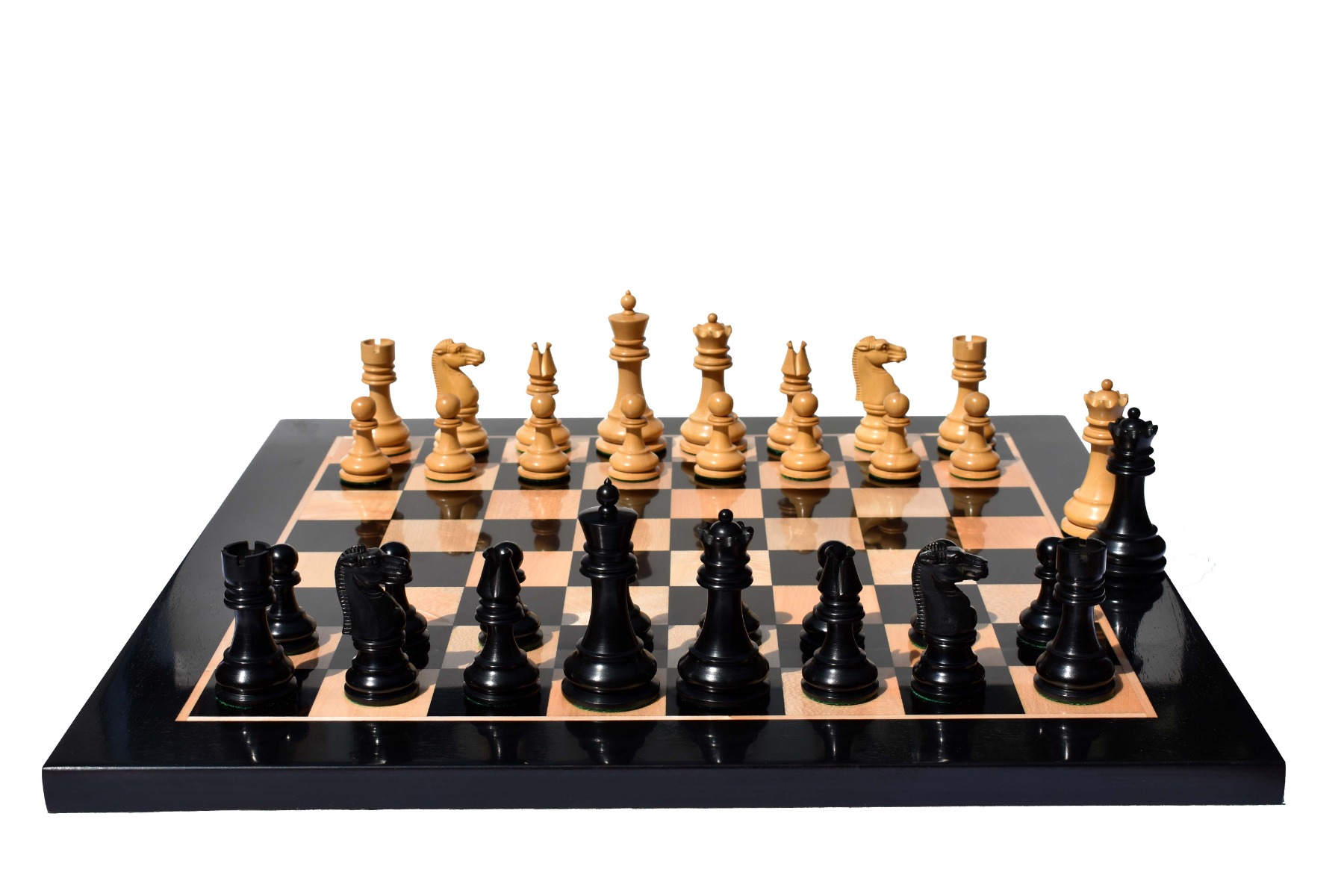 1891 British Imperial Series chess set reproduction <br> Boxwood & Ebony <br> 3.75" King with 2" Square chess board-8481 1891 British Imperial Series chess set reproduction Boxwood & Ebony 3.75" King with 2" Square chess board-8481