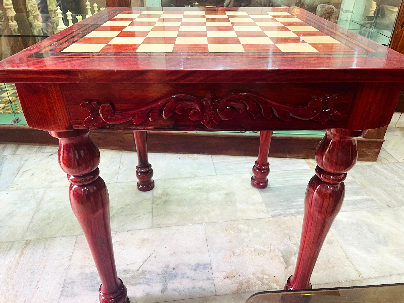 The Maharajah Chess Table <br> African Padauk & Canadian Maple wood <br> 2.5" Square-8638 The Maharajah Chess Table African Padauk & Canadian Maple wood 2.5" Square-8638