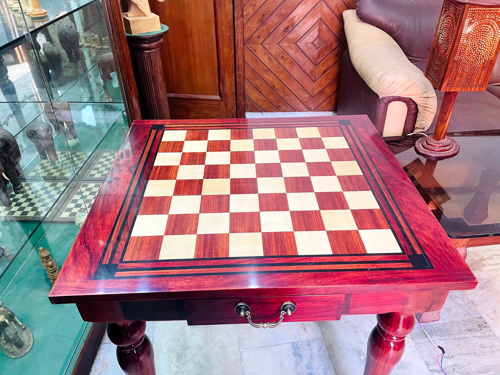 The Maharajah Chess Table <br> African Padauk & Canadian Maple wood <br> 2.5" Square-8636 The Maharajah Chess Table African Padauk & Canadian Maple wood 2.5" Square-8636