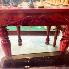 The Maharajah Chess Table Set African Padauk with Chairs and 4.4" Barbarian Series chess pieces -8555