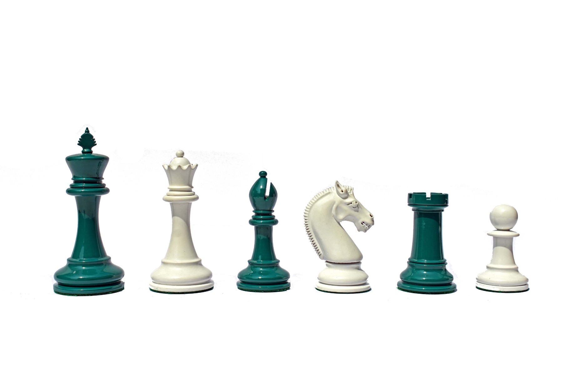 Queens Gambit Series II chess pieces <br> White & Green Lacquer <br> 4" King-0 Queens Gambit Series II chess pieces White & Green Lacquer 4" King-0