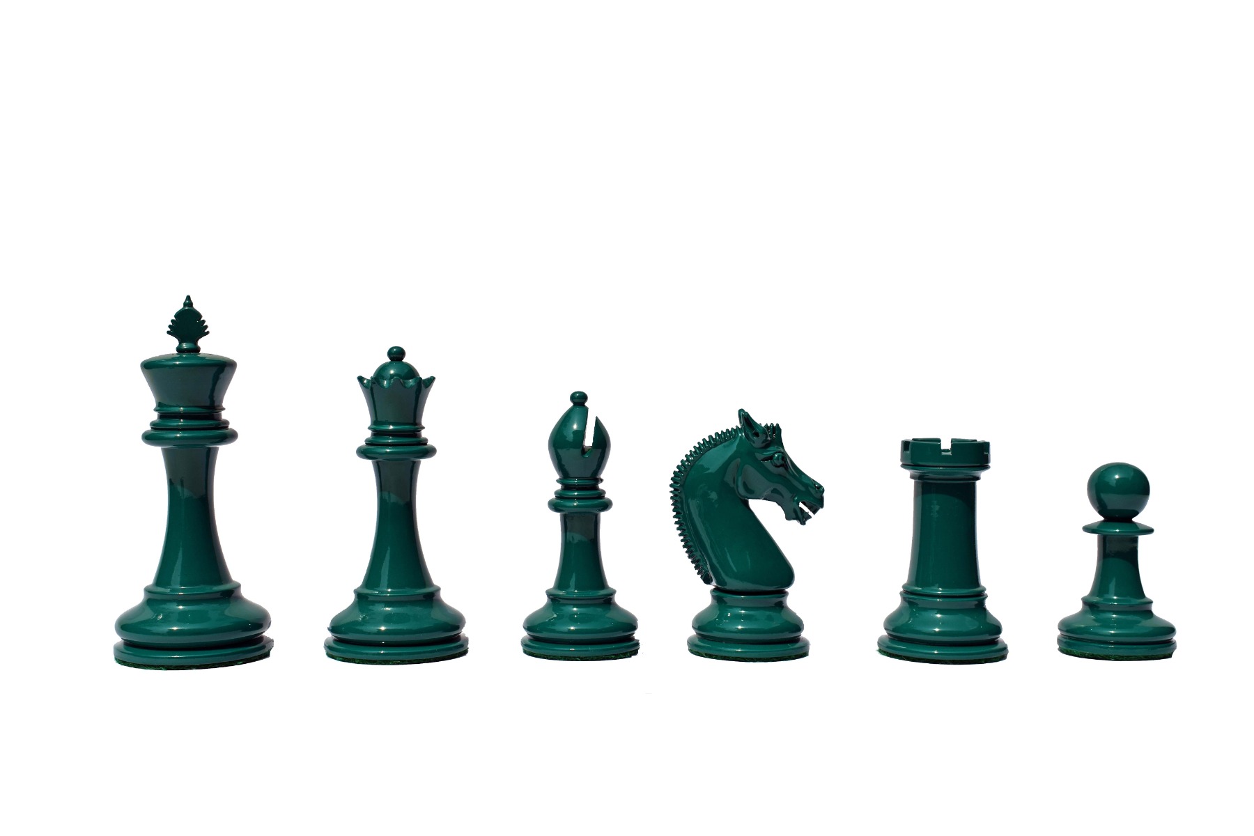 Queens Gambit Series II chess pieces <br> White & Green Lacquer <br> 4" King-8757 Queens Gambit Series II chess pieces White & Green Lacquer 4" King-8757