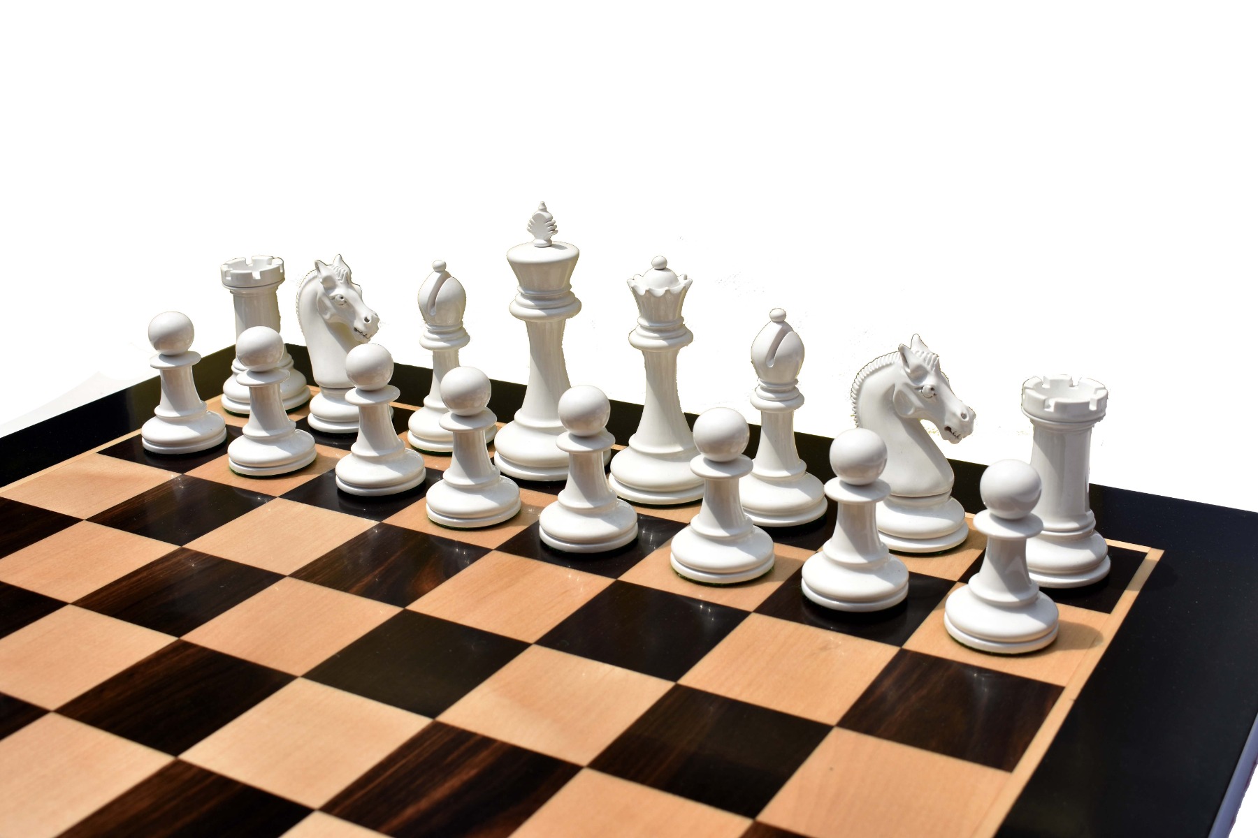 Queens Gambit Series II chess pieces <br> White & Green Lacquer <br> 4" King-8758 Queens Gambit Series II chess pieces White & Green Lacquer 4" King-8758