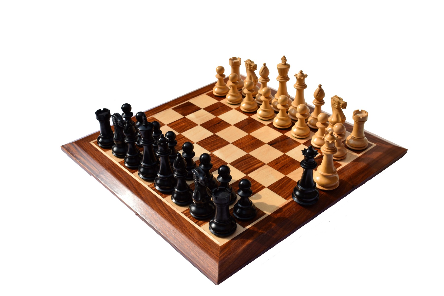 Classic Series chess set <br> Boxwood & Ebonized <br> 5" King with 2.25" Square Beveled series chess board-8820 Classic Series chess set Boxwood & Ebonized 5" King with 2.25" Square Beveled series chess board-8820