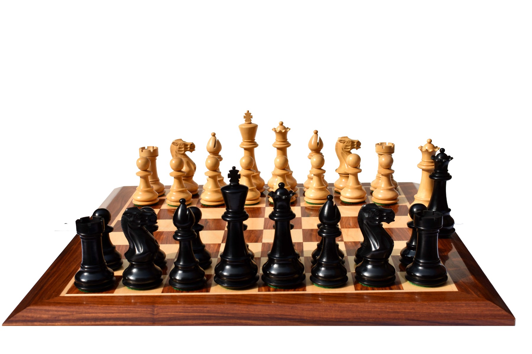 Classic Series chess set <br> Boxwood & Ebonized <br> 5" King with 2.25" Square Beveled series chess board-8821 Classic Series chess set Boxwood & Ebonized 5" King with 2.25" Square Beveled series chess board-8821