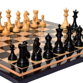 King's Crown Series Chess set Boxwood & Ebony 4.25" King with 2.25" Royal Castle chess board-0
