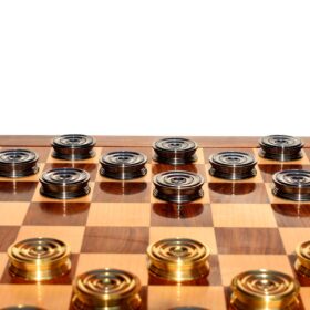 The Collector Series Solid brass checkers set pieces Natural Brass and Black coated brass 1.75" diameter with storage case-8975