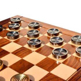 The Executive Series Solid brass checkers set pieces Natural Brass and Black coated brass 1.75" diameter with storage case-8981