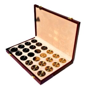 The Executive Series Solid brass checkers set pieces Natural Brass and Black coated brass 1.75" diameter with storage case-8987