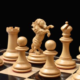 The Ashwamedha Series Chess set Boxwood & Ebony 4.4" King Matte Finish with 2.5" Square Chess Board and storage box-9000