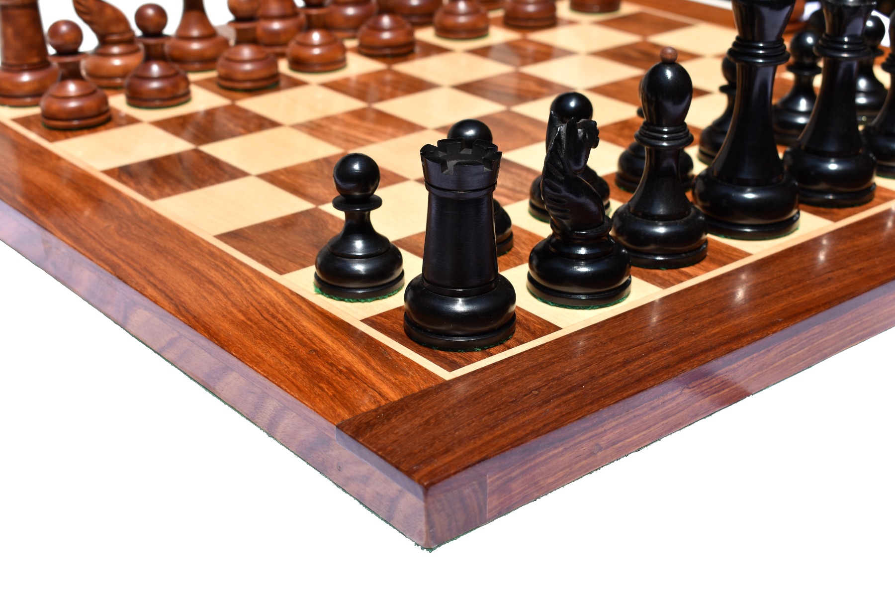 The Reproduction of 1960 Mikhail Tal chess set Antiqued Boxwood & Ebony 4.125" king with 2" Square Chess Board-9036