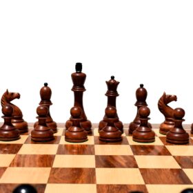 The Reproduction of 1960 Mikhail Tal chess set Antiqued Boxwood & Ebony 4.125" king with 2" Square Chess Board-9037