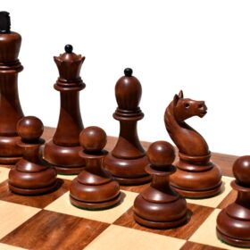 The Reproduction of 1960 Mikhail Tal chess set Antiqued Boxwood & Ebony 4.125" king with 2" Square Chess Board-9039