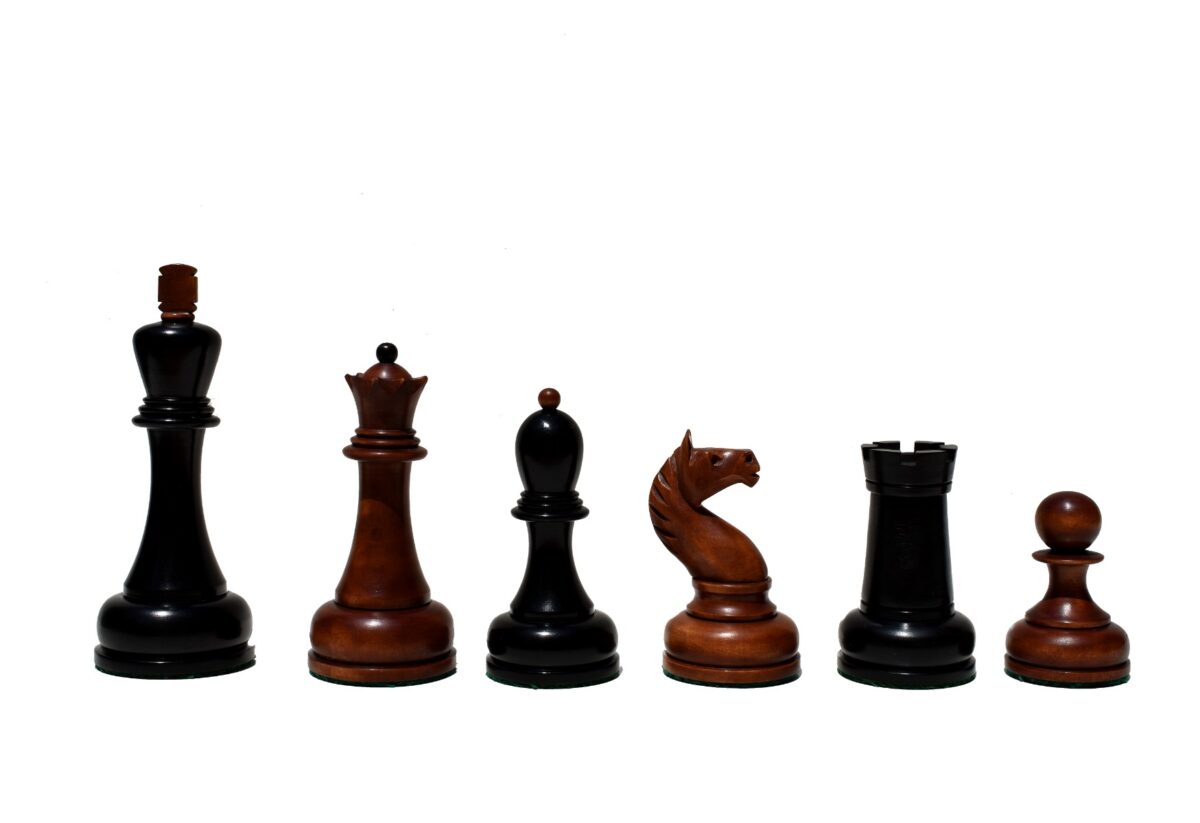 The Reproduction of 1960 Mikhail Tal chess set Antiqued Boxwood & Ebony 4.125" king with 2" Square Chess Board-9047