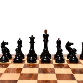 The Reproduction of 1960 Mikhail Tal chess set Antiqued Boxwood & Ebony 4.125" king with 2" Square Chess Board-9041