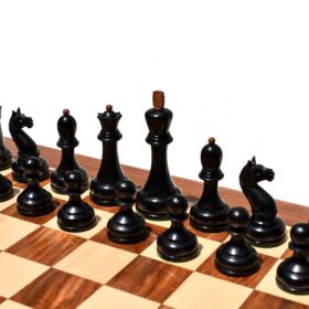 The Reproduction of 1960 Mikhail Tal chess set Antiqued Boxwood & Ebony 4.125" king with 2" Square Chess Board-9042