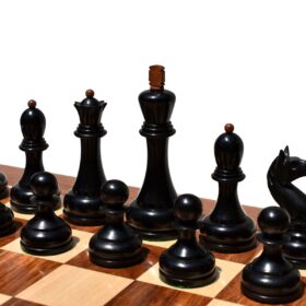 The Reproduction of 1960 Mikhail Tal chess set Antiqued Boxwood & Ebony 4.125" king with 2" Square Chess Board-9043