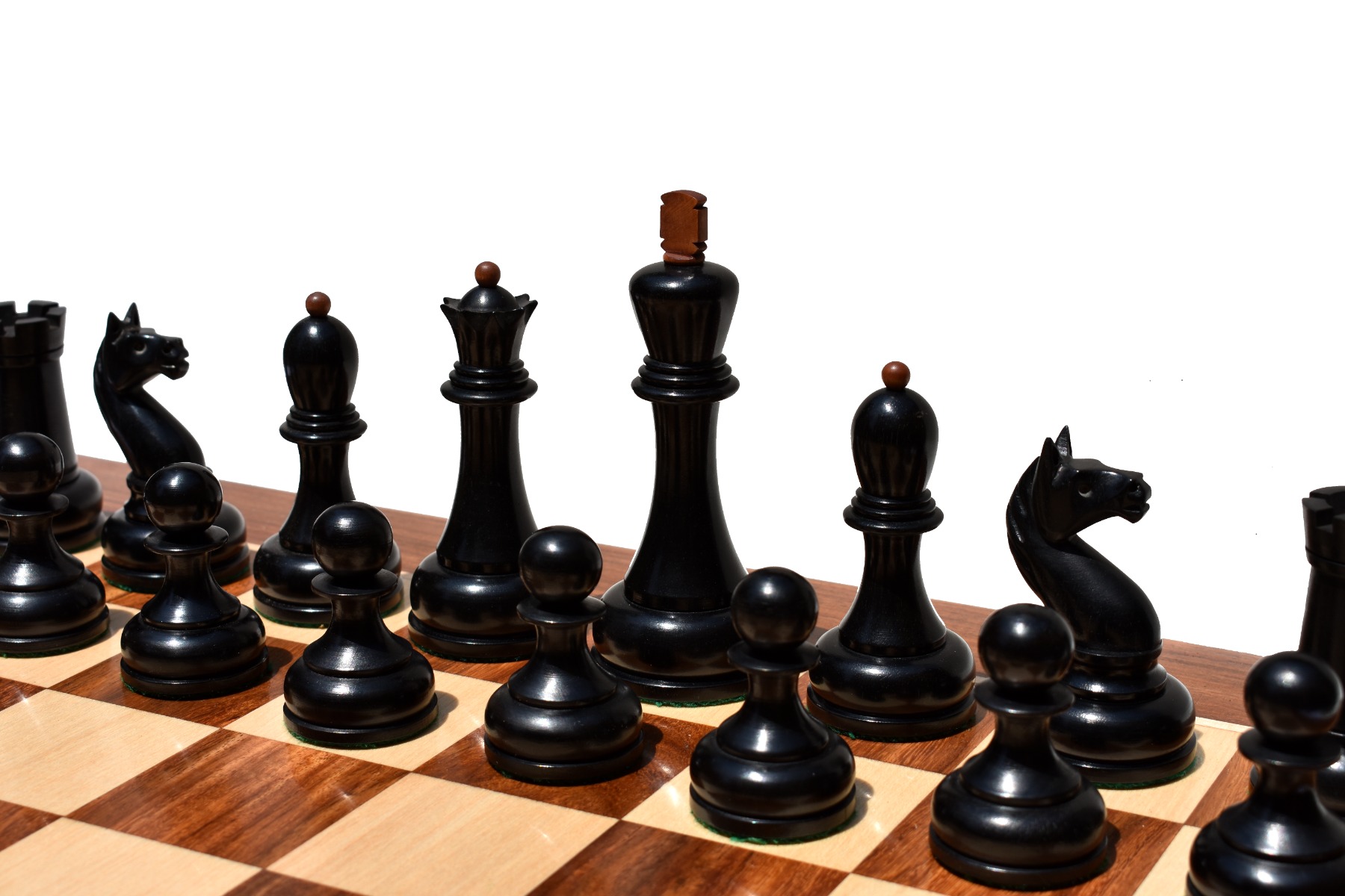 The Reproduction of 1960 Mikhail Tal chess set Antiqued Boxwood & Ebony 4.125" king with 2" Square Chess Board-9043