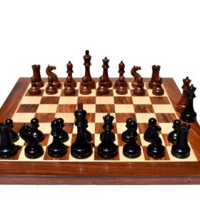 The Reproduction of 1960 Mikhail Tal chess set Antiqued Boxwood & Ebony 4.125" king with 2" Square Chess Board-9035
