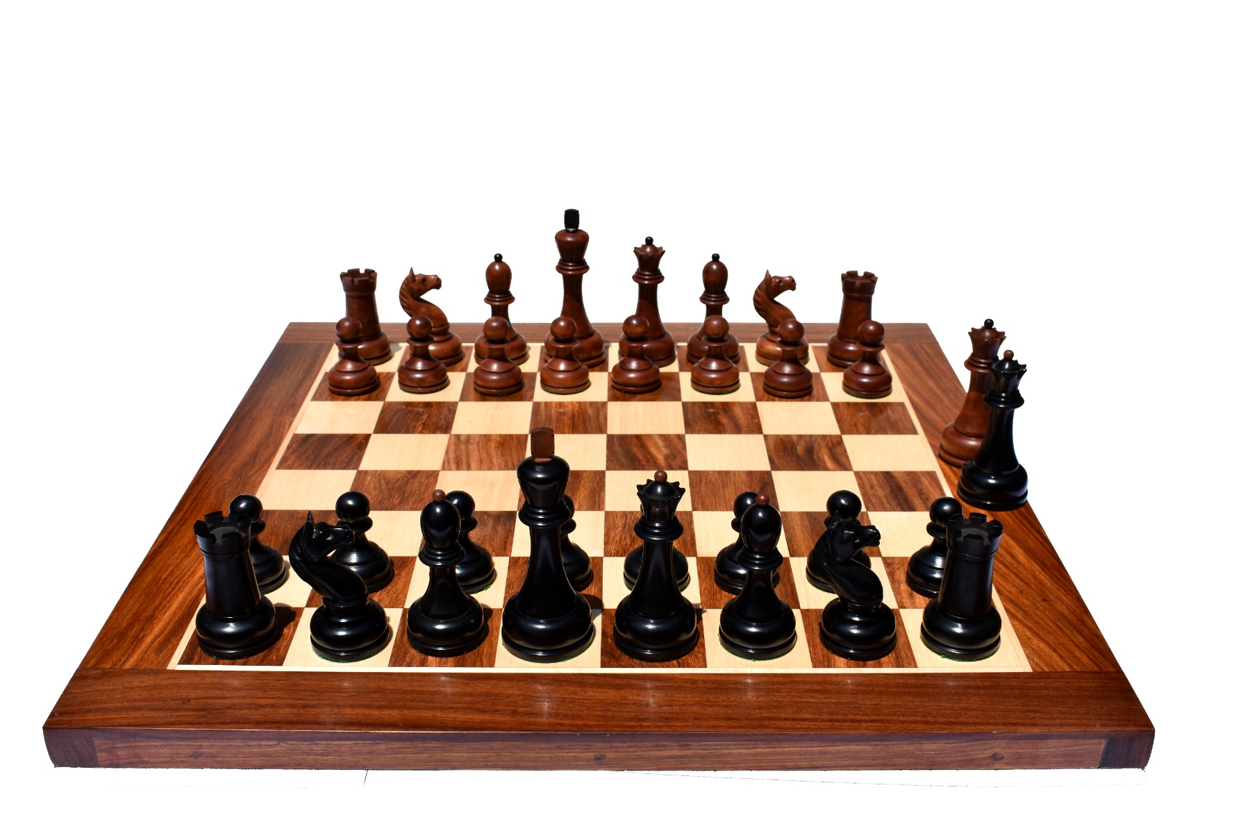 The Reproduction of 1960 Mikhail Tal chess set Antiqued Boxwood & Ebony 4.125" king with 2" Square Chess Board-9035