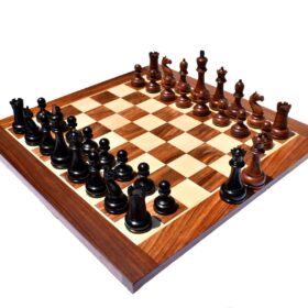 The Reproduction of 1960 Mikhail Tal chess set Antiqued Boxwood & Ebony 4.125" king with 2" Square Chess Board-0