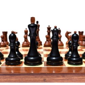 The Reproduction of 1960 Mikhail Tal chess set Antiqued Boxwood & Ebony 4.125" king with 2" Square Chess Board-9045